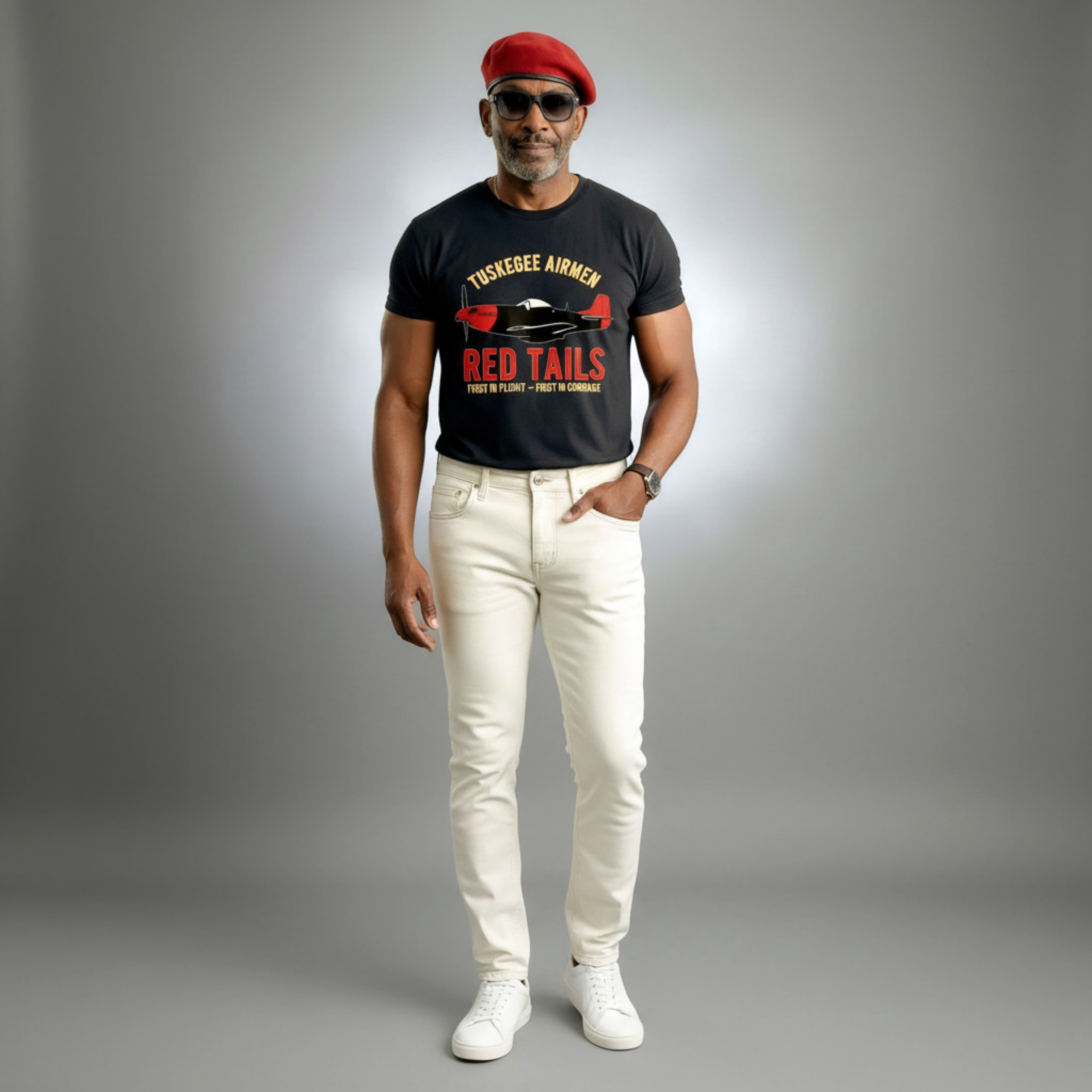 Military/Legacy — Tuskegee Airmen Red Tails | Premium Tee — Black & OD Green