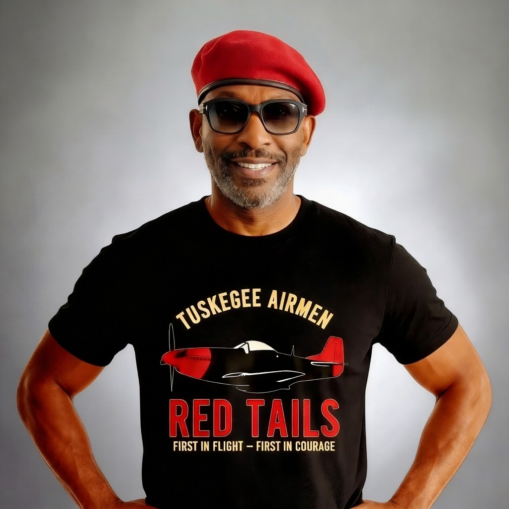 Military/Legacy — Tuskegee Airmen Red Tails | Premium Tee — Black & OD Green