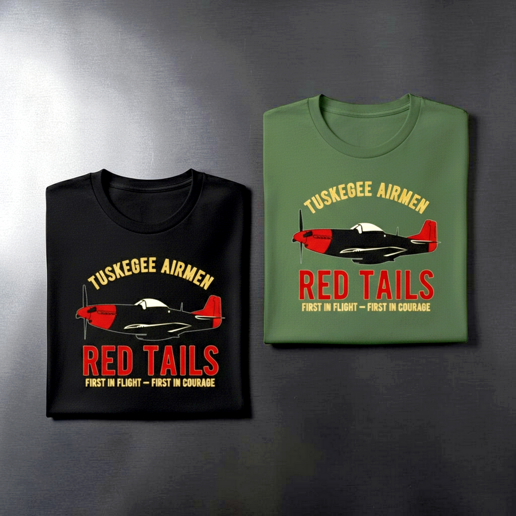 Military/Legacy — Tuskegee Airmen Red Tails | Premium Tee — Black & OD Green