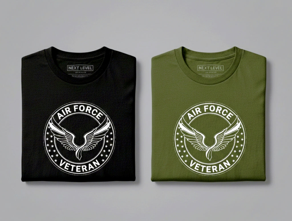 Military/Legacy — Air Force Veteran Minimalist Wings | Premium Tee — Black & OD