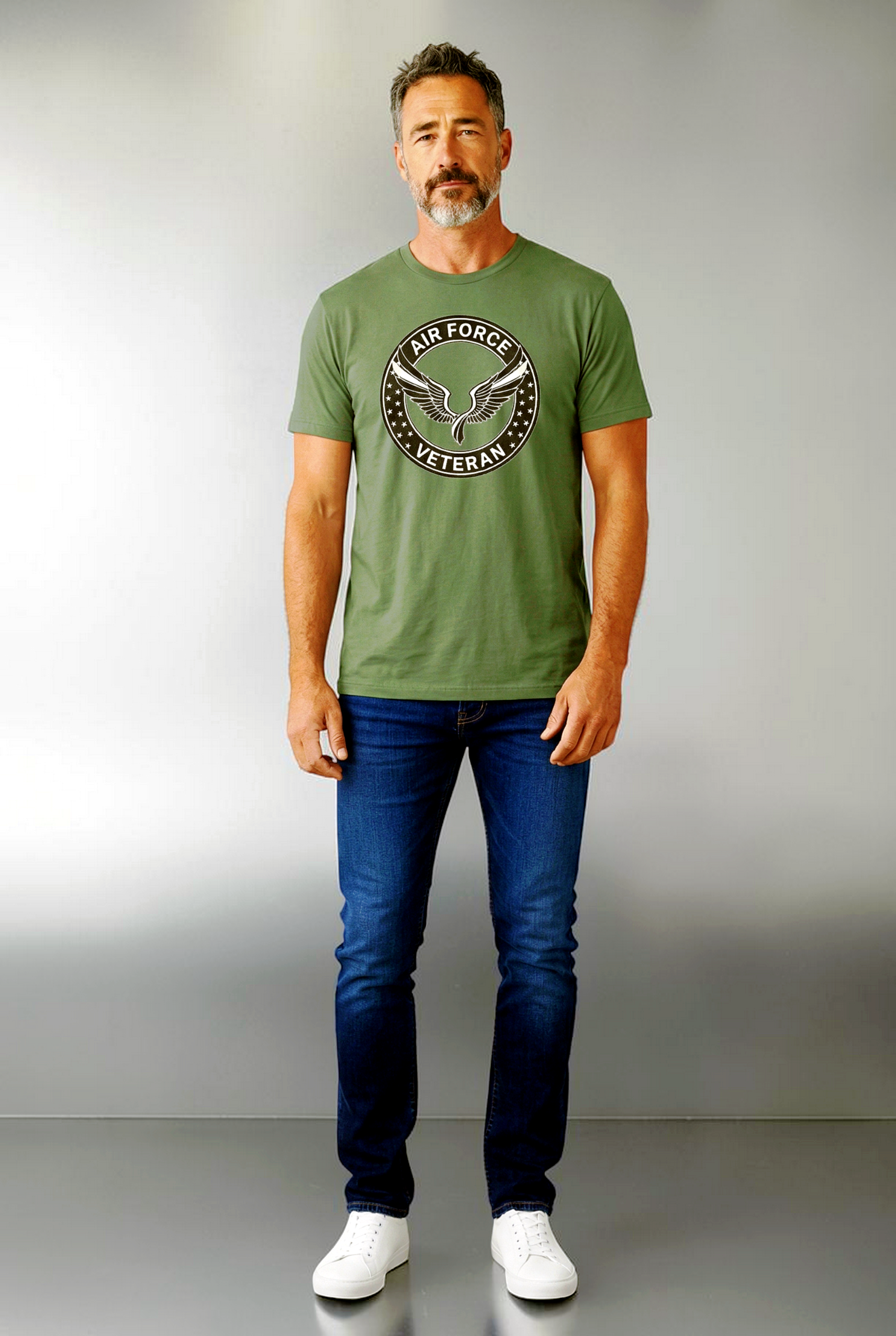 Military/Legacy — Air Force Veteran Minimalist Wings | Premium Tee — Black & OD