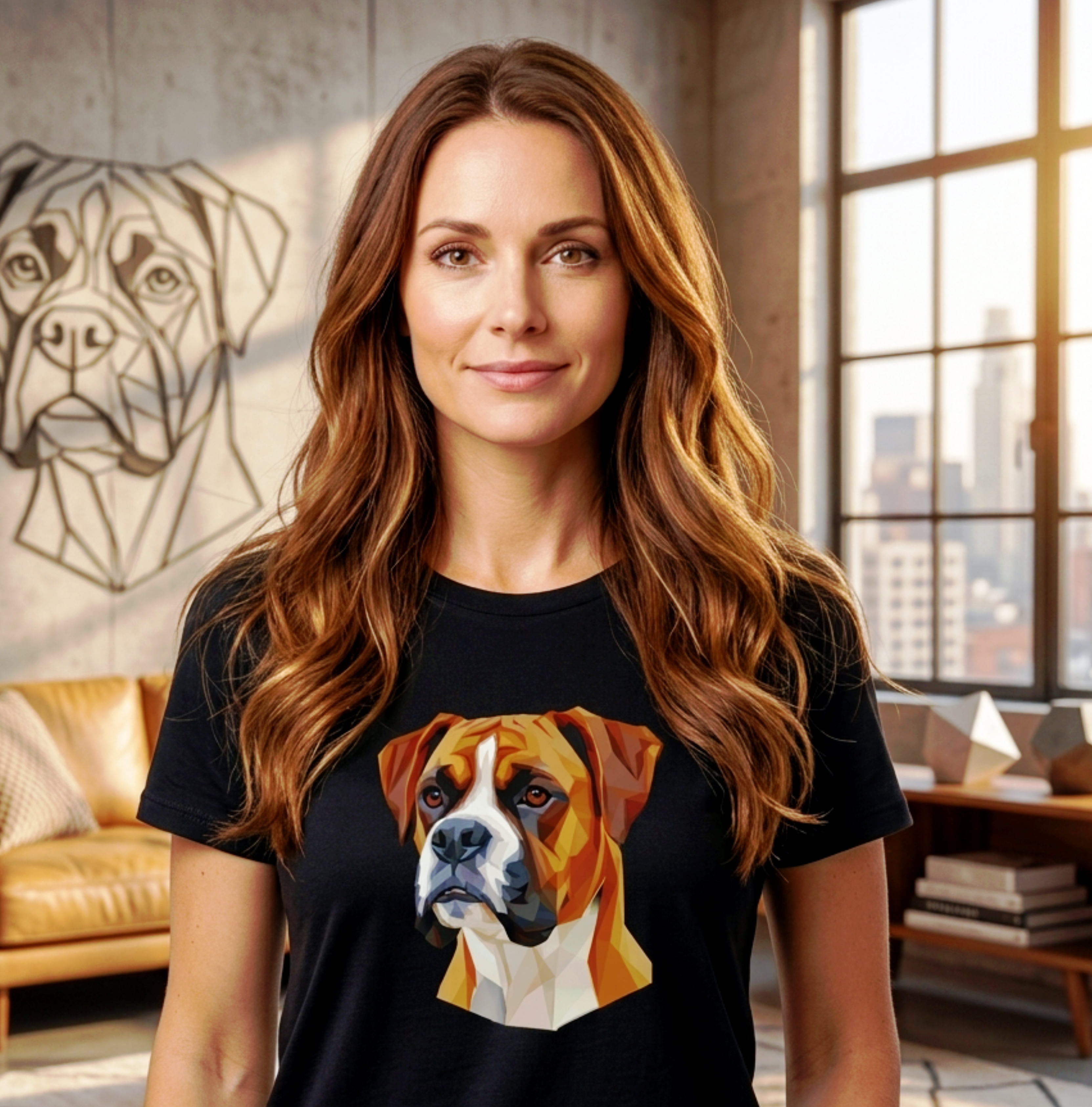 Canine Cartel — Geo Boxer Portrait | Premium Tee — Black