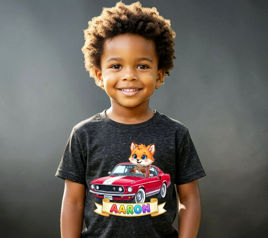 Flyght Cadets Boys Wild Ride Series — Personalized Kids Tee | Custom Name | Muscle Car Animal Graphic