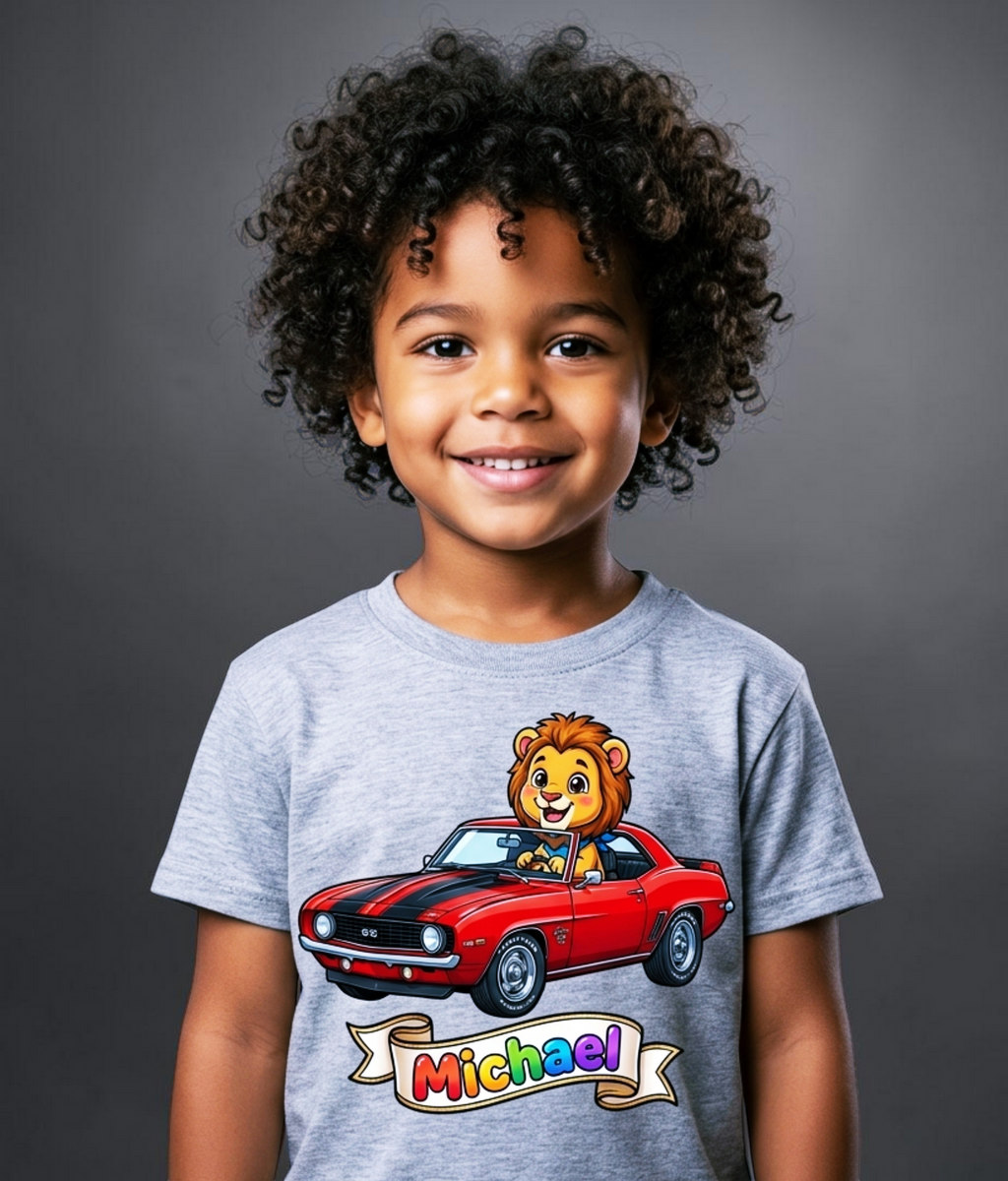 Flyght Cadets Boys Wild Ride Series — Personalized Kids Tee | Custom Name | Muscle Car Animal Graphic