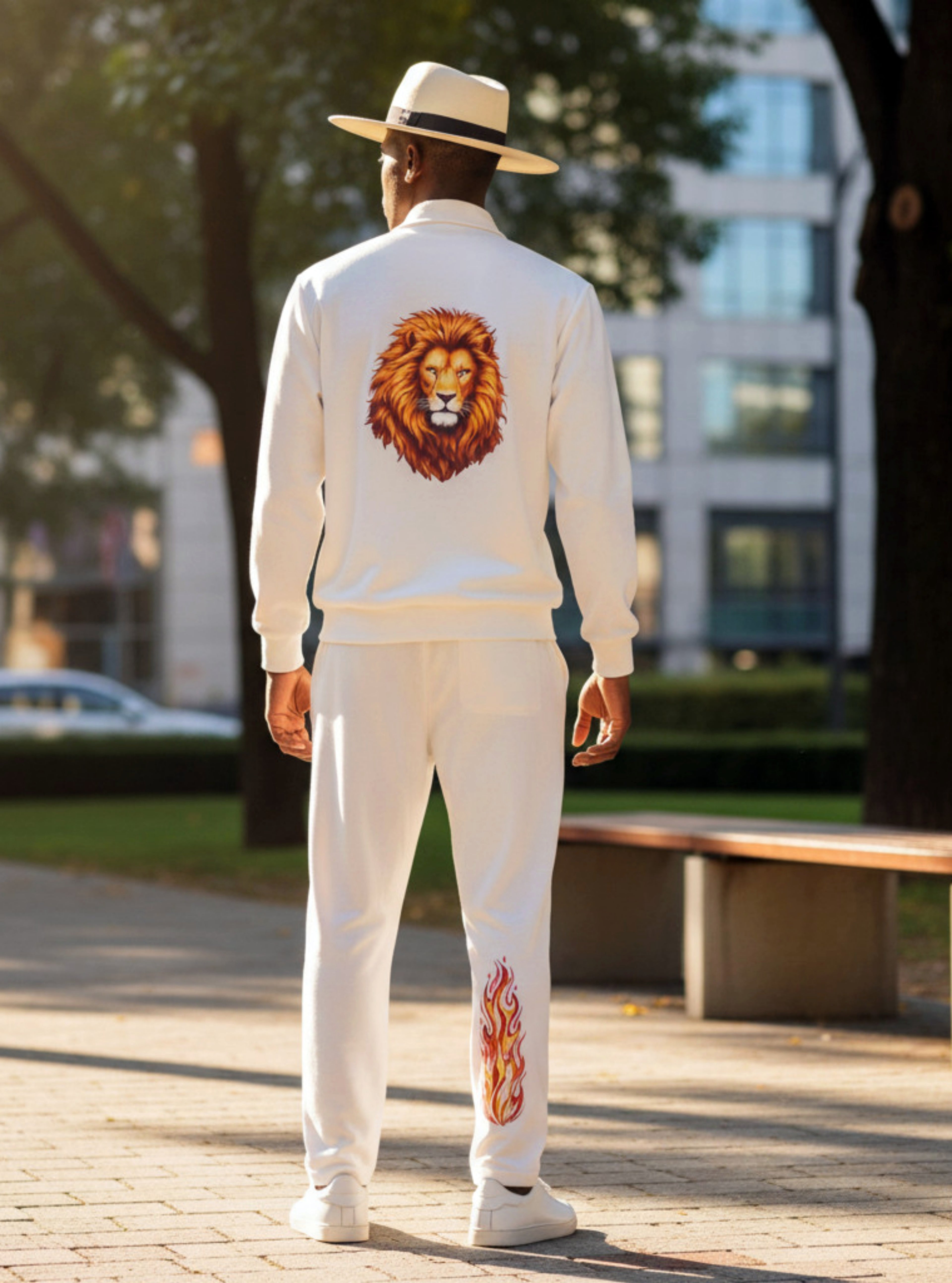 Flytanic OG Wear | FlyghtLine Suits — Leo Fire | Personalized Active Wear Track Suit | Lion Warrior + Sovereign Mane | Original Art | Made to Order