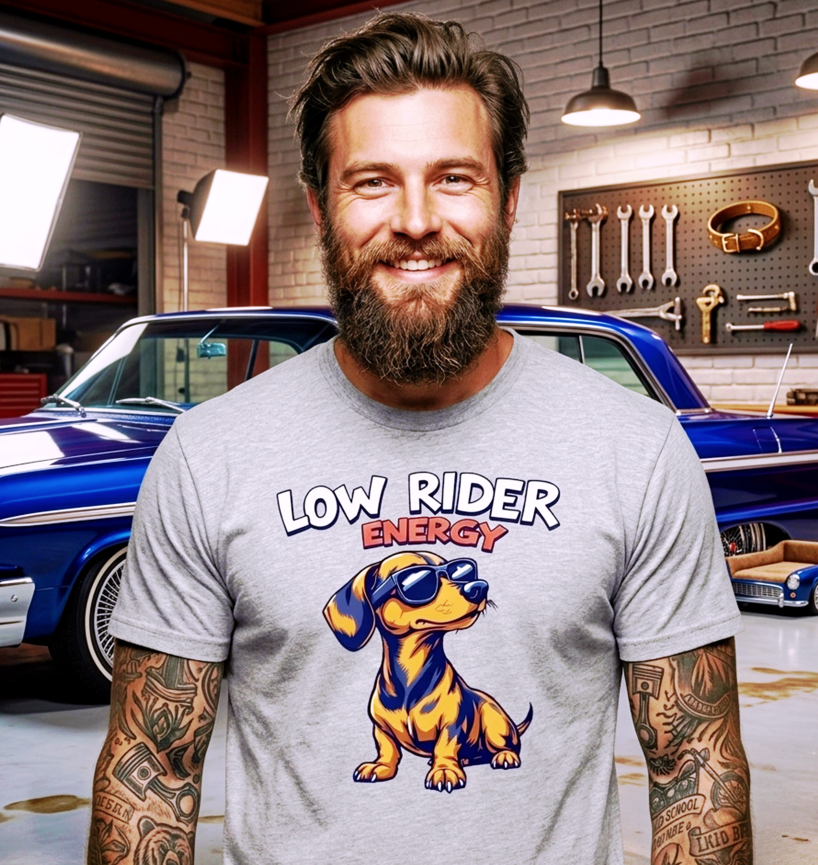Canine Cartel — Low Rider Energy | Premium Tee — Heather Grey
