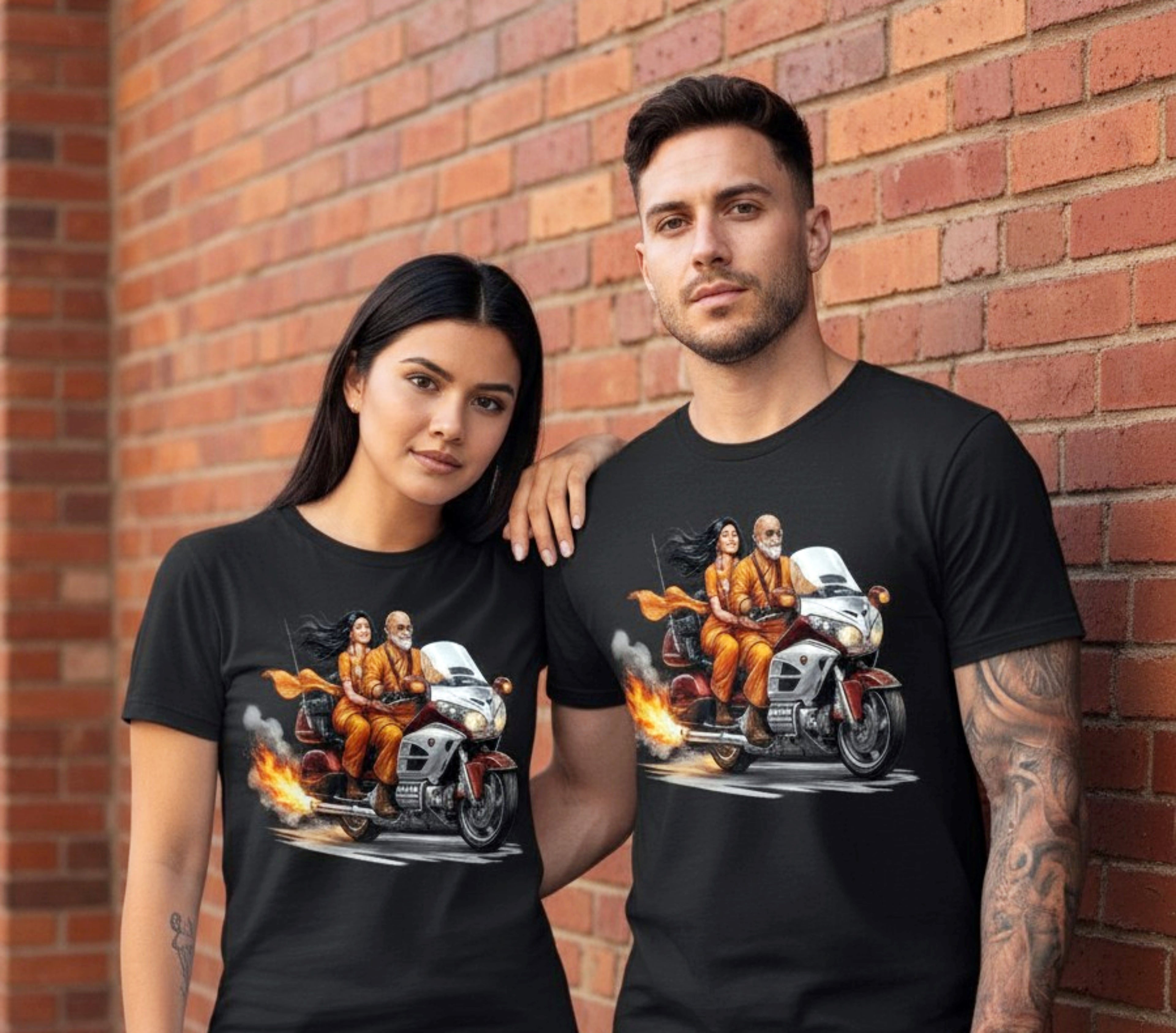 2 Tires & A Monk — Monk & Monkette Honda Gold Wing Graphic Tee | Couples Biker Tee | Flytanic OG Wear
