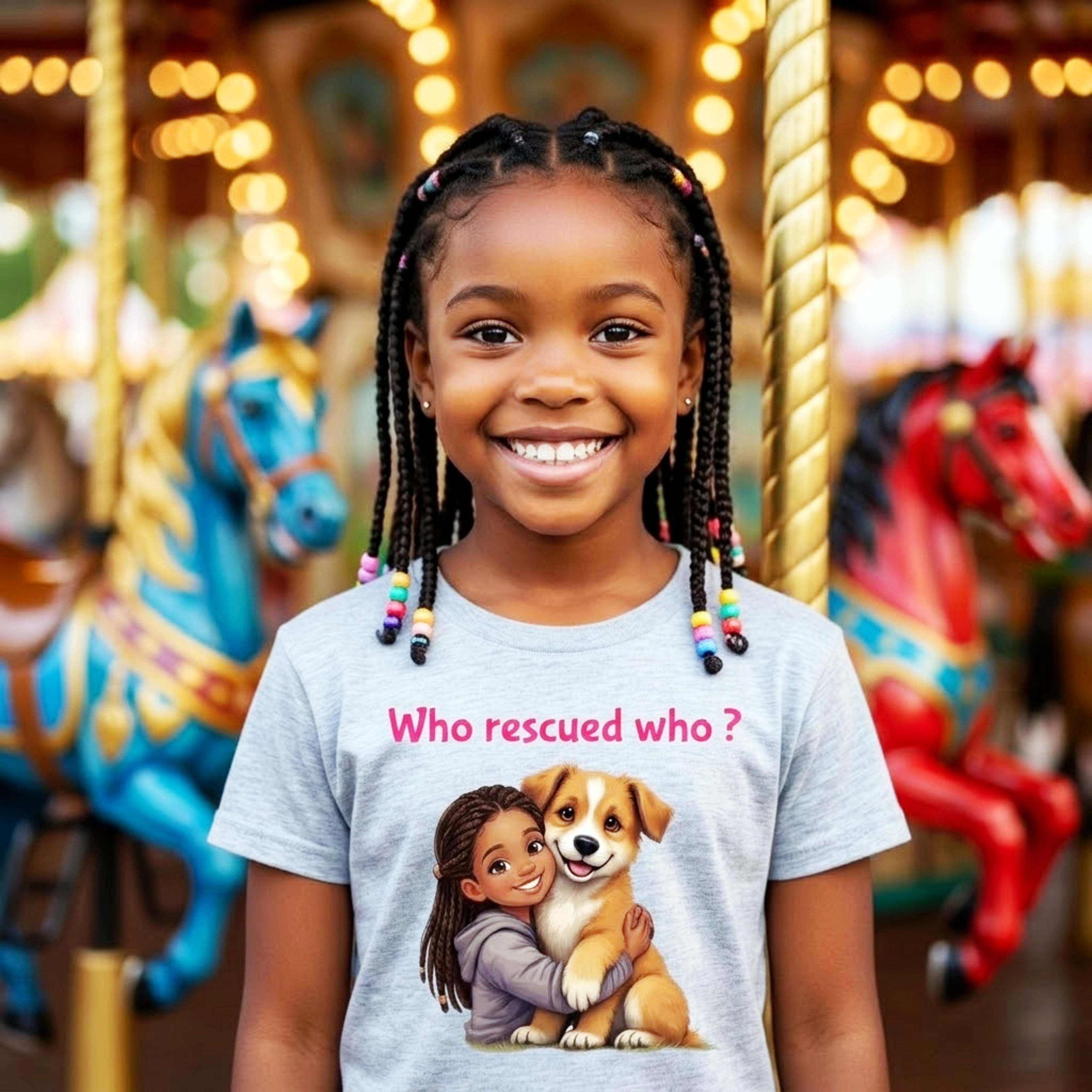 Canine Cartel — Who Rescued Who | Kids Tee — Heather Grey (Girl)