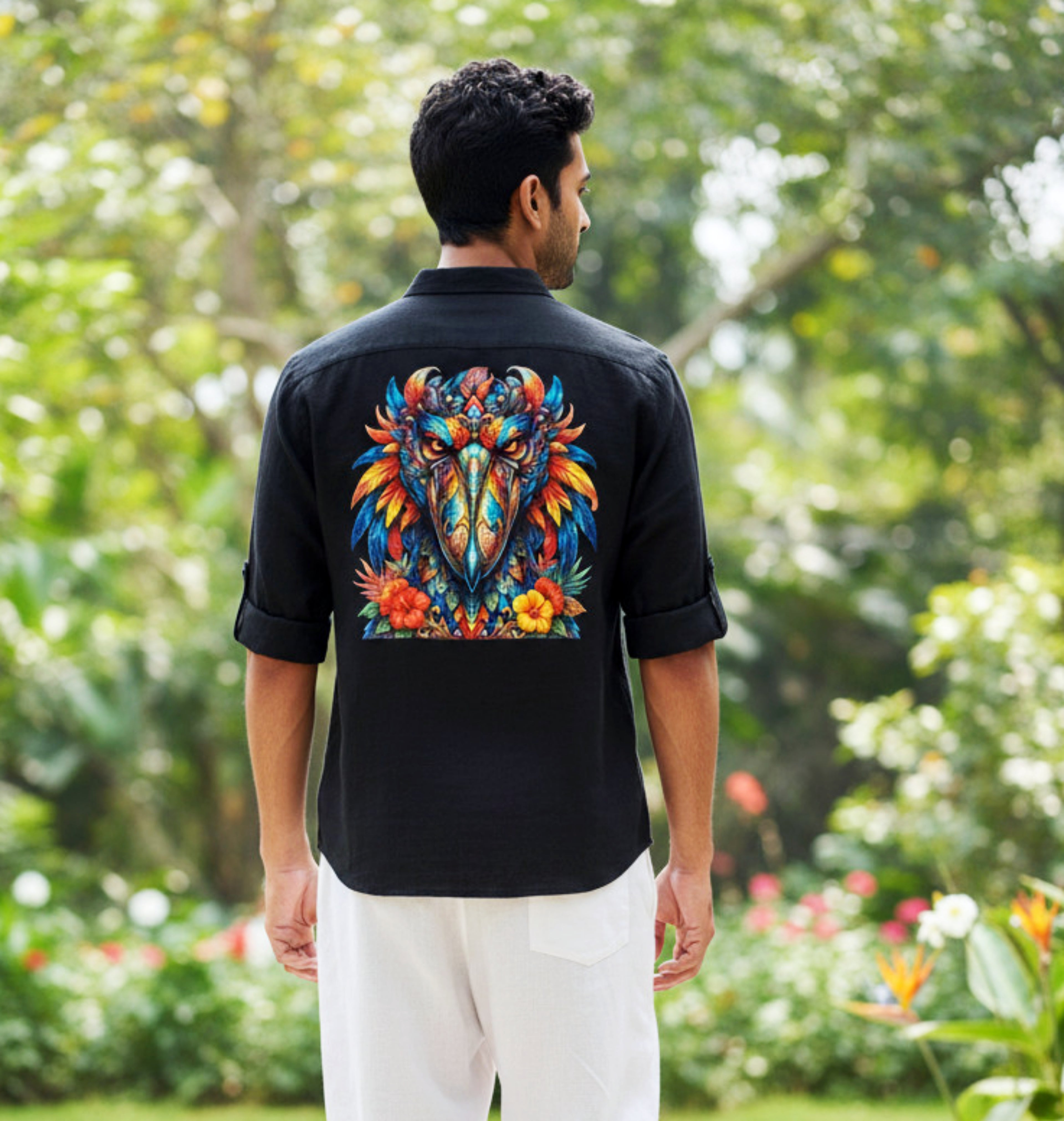 Flytanic OG Wear — The BeachBum Collection | Beakzilla Linen Blend Shirt | Front & Back Original Art